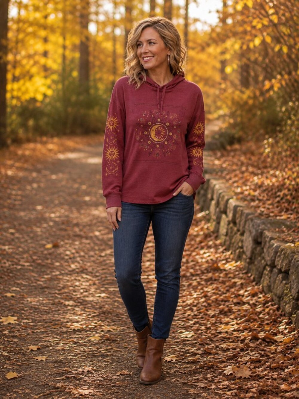 TORRID Long Sleeve Rusty Mauve Hoodie Sweatshirt w/Sun, Moon & Stars Logo L